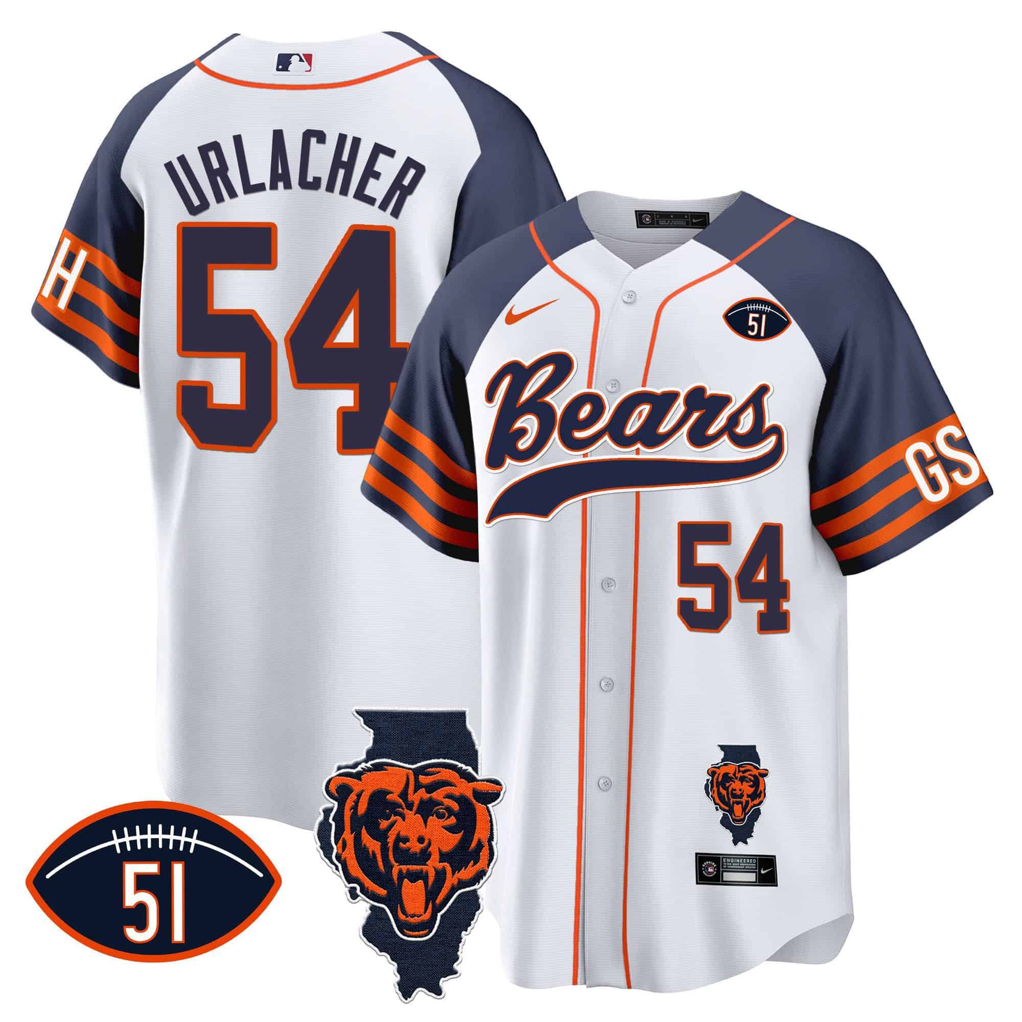 Men Chicago Bears #54 Urlacher White 2024 Nike Patch Baseball NFL Jersey style 2